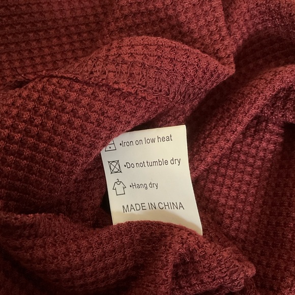 WNEEDU Waffle Knit Tunic Loose Long Sleeve Button V Neck Henley Wine Red Size M - Picture 8 of 9